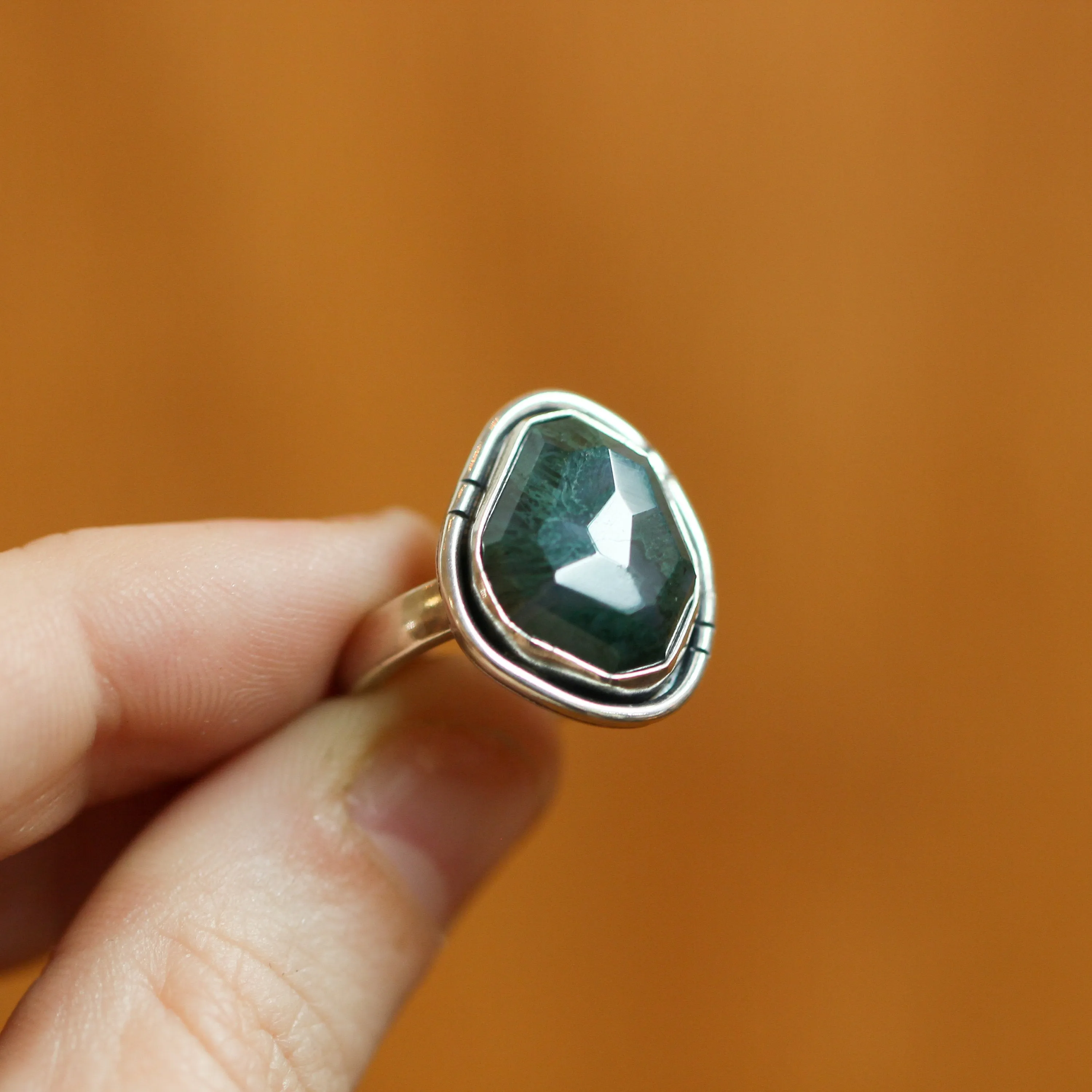 Green Moss Agate Boho Ring - Silversmith Ring - Choose Your Stone - Sterling Silver