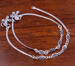 Handmade 925 sterling silver gorgeous anklets pair, excellent feet bracelet,stylish trendy oxidized design ankle charm bracelet india ank91