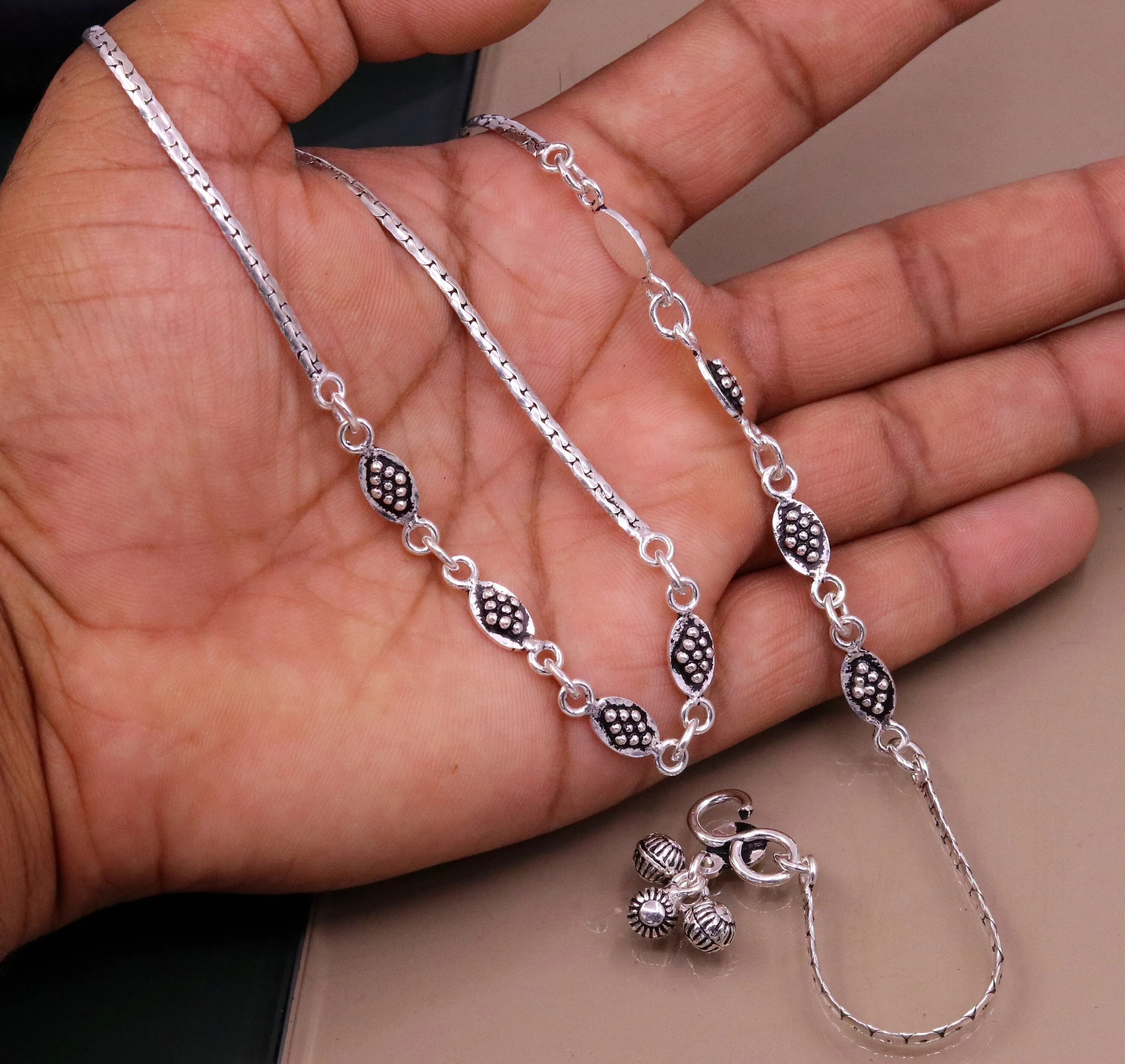 Handmade 925 sterling silver gorgeous anklets pair, excellent feet bracelet,stylish trendy oxidized design ankle charm bracelet india ank91