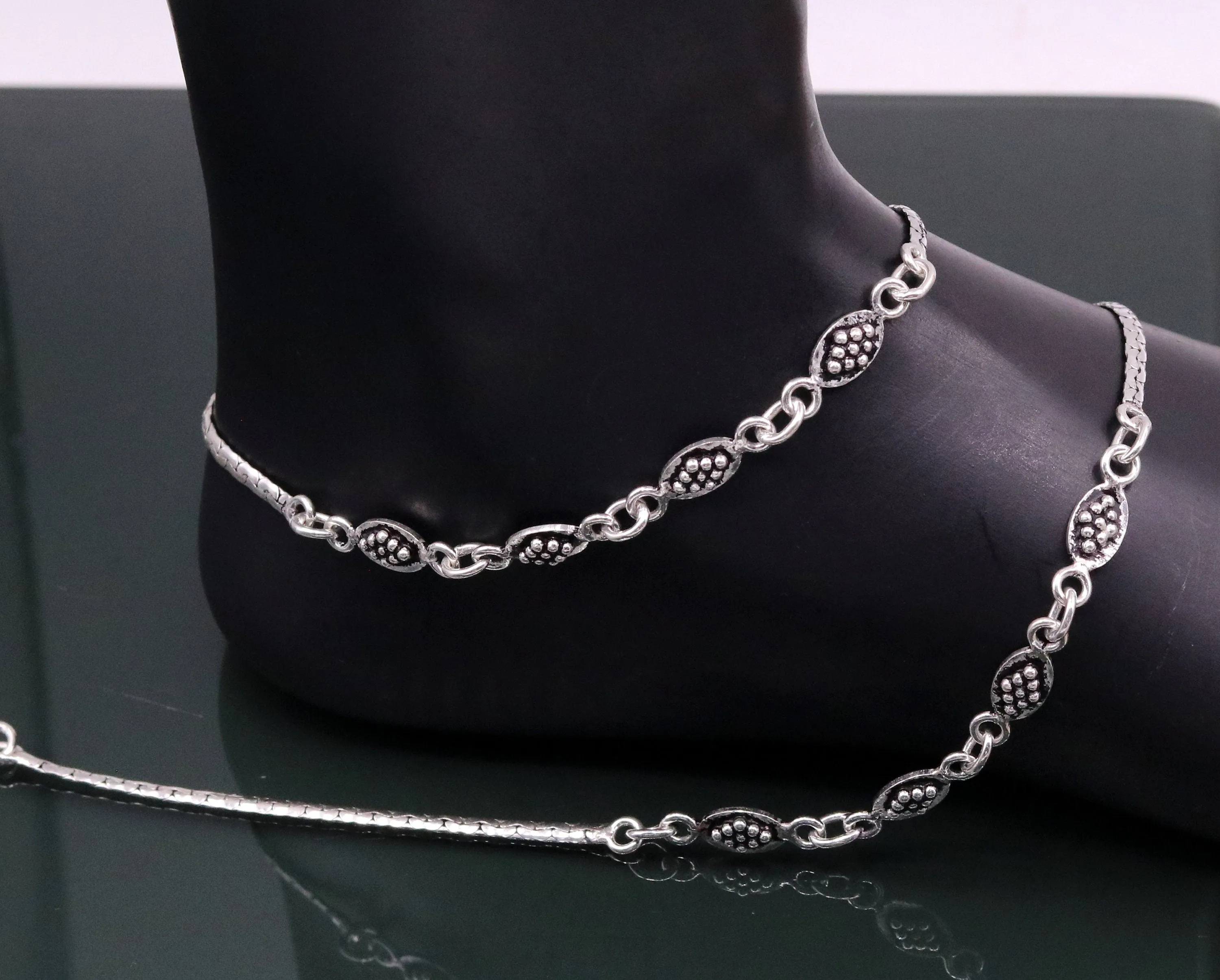 Handmade 925 sterling silver gorgeous anklets pair, excellent feet bracelet,stylish trendy oxidized design ankle charm bracelet india ank91
