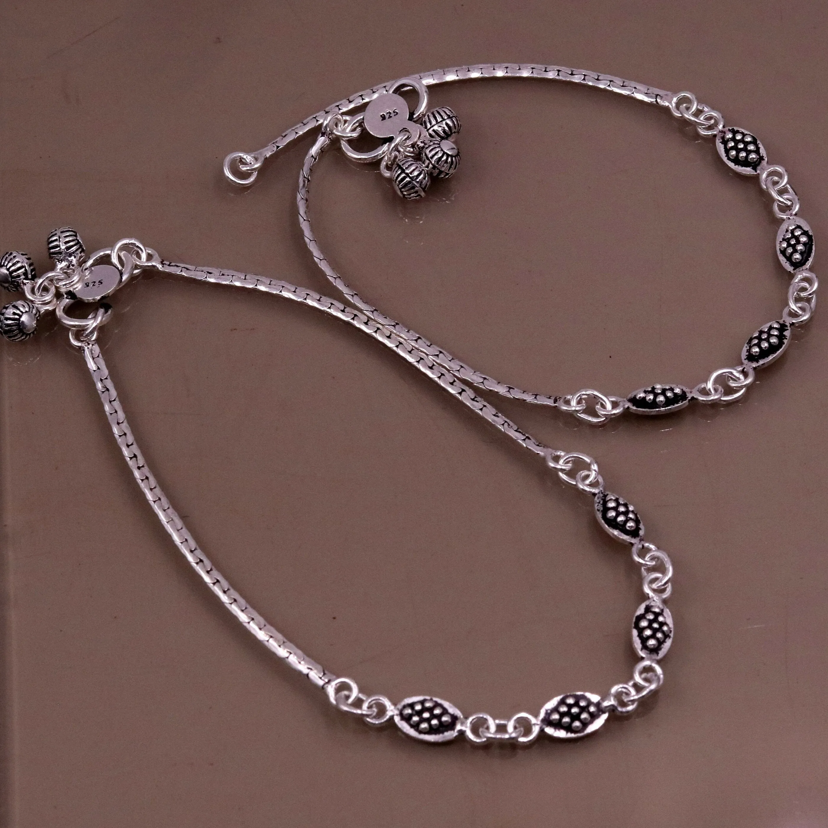 Handmade 925 sterling silver gorgeous anklets pair, excellent feet bracelet,stylish trendy oxidized design ankle charm bracelet india ank91