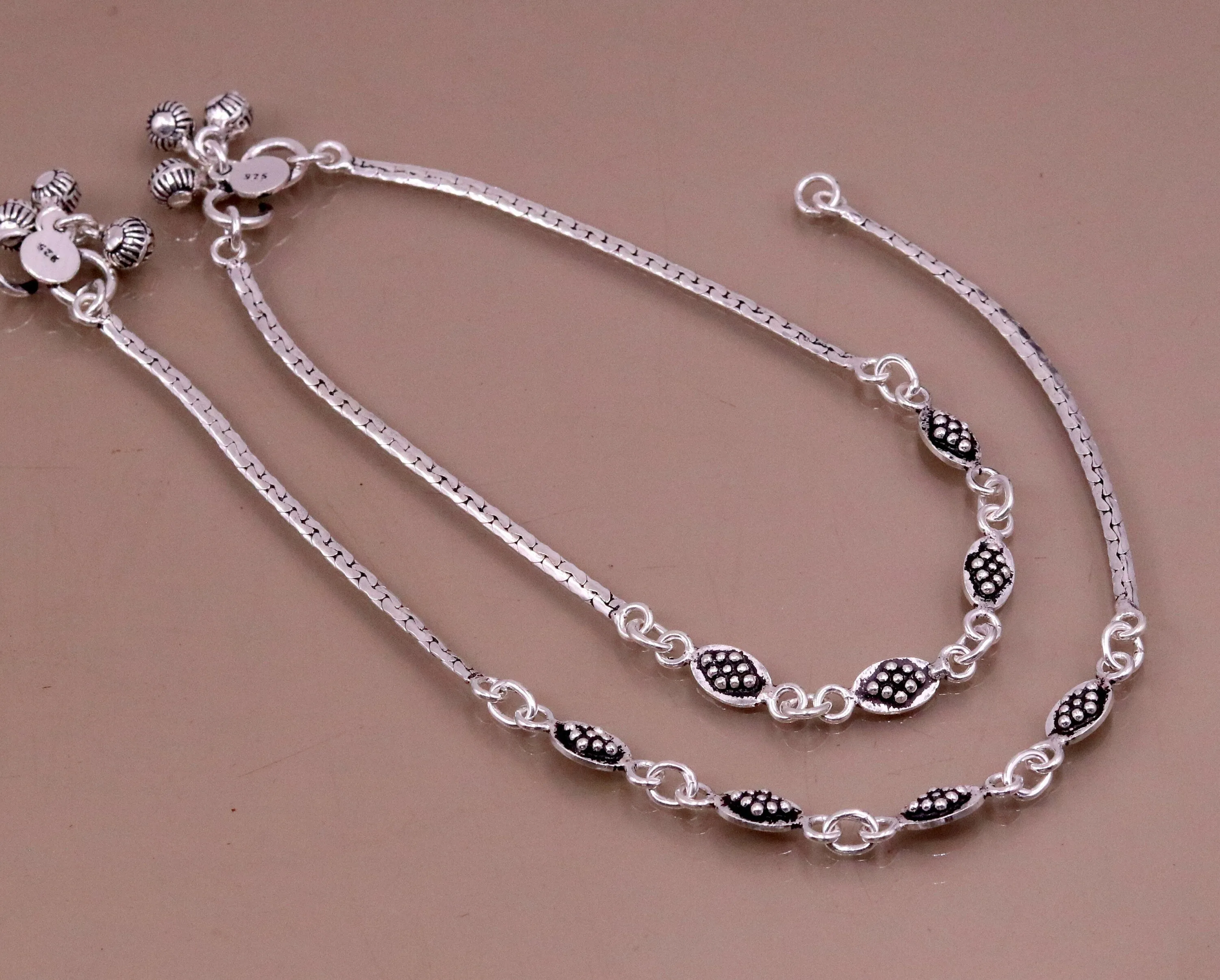 Handmade 925 sterling silver gorgeous anklets pair, excellent feet bracelet,stylish trendy oxidized design ankle charm bracelet india ank91