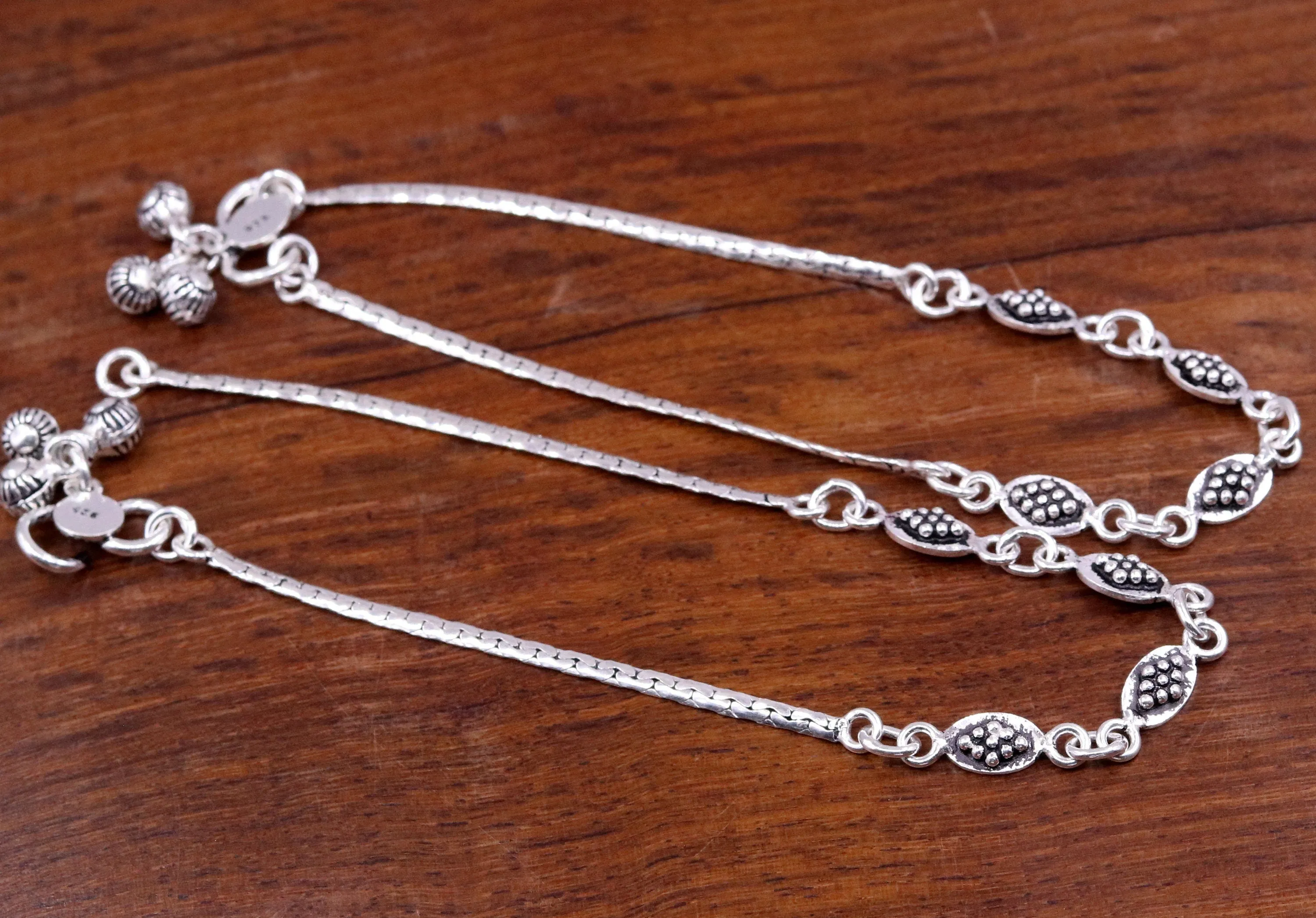 Handmade 925 sterling silver gorgeous anklets pair, excellent feet bracelet,stylish trendy oxidized design ankle charm bracelet india ank91