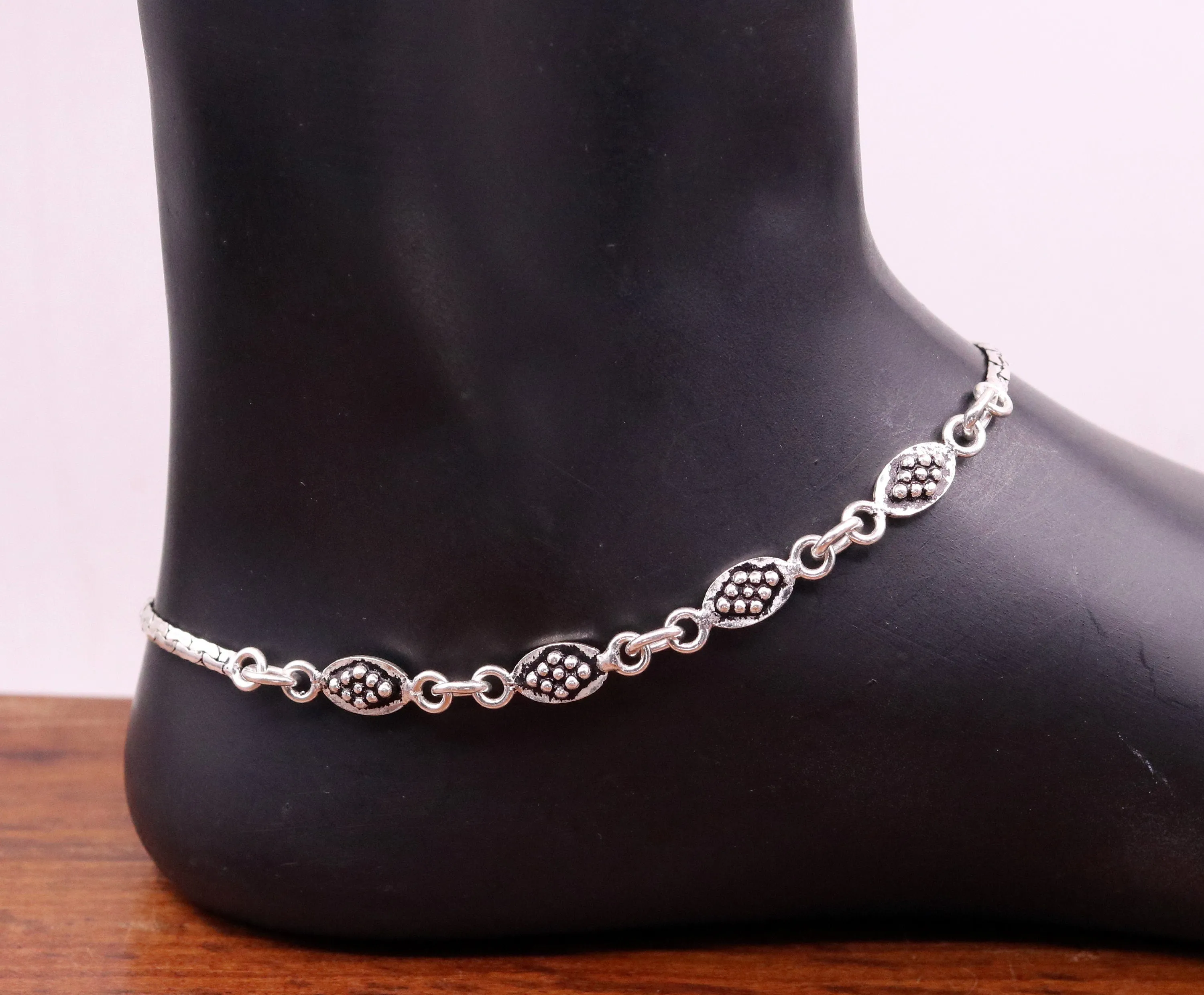 Handmade 925 sterling silver gorgeous anklets pair, excellent feet bracelet,stylish trendy oxidized design ankle charm bracelet india ank91