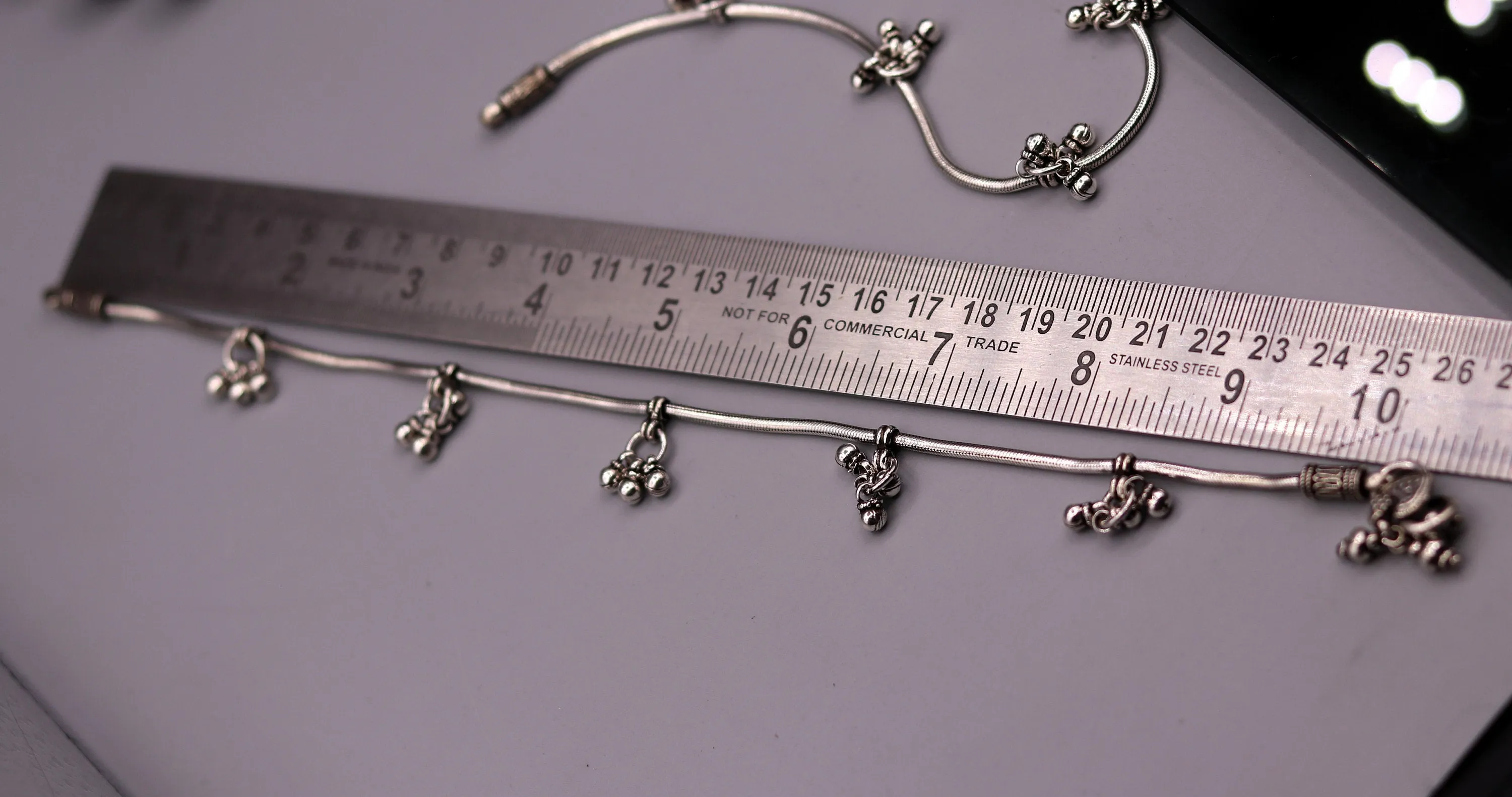 handmade 925 Sterling silver handmade vintage antique design stylish anklet foot bracelet hanging bells tribal belly dance jewelry ank29