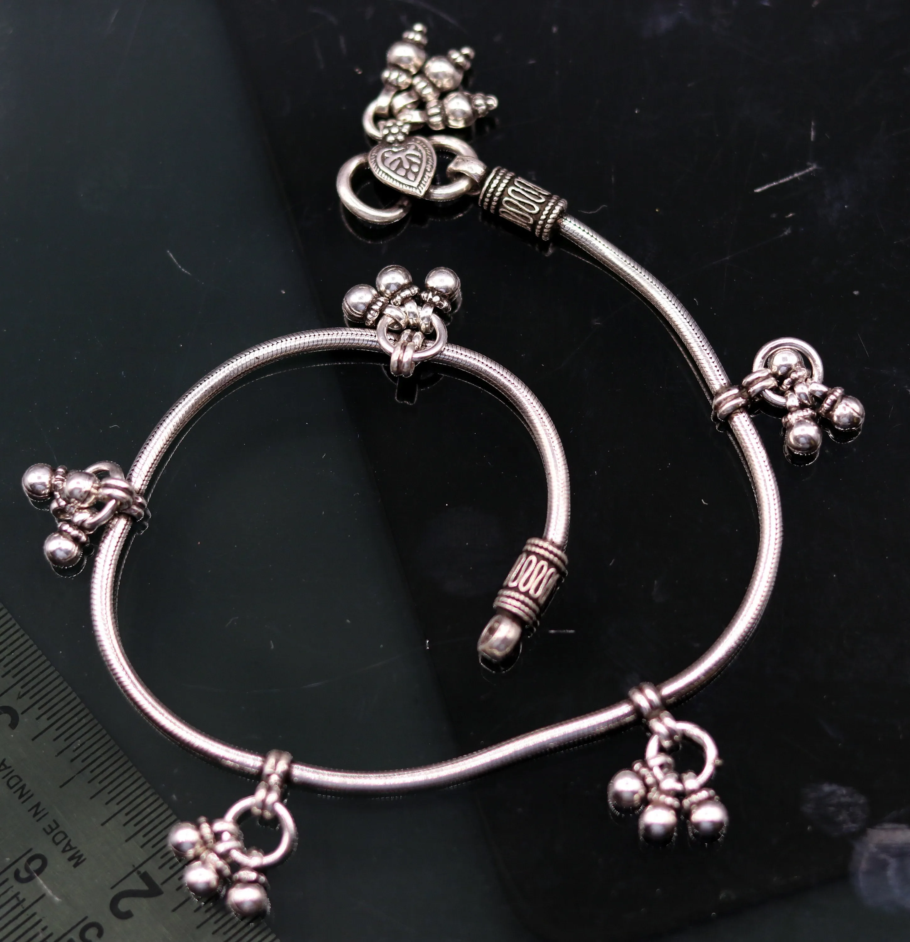 handmade 925 Sterling silver handmade vintage antique design stylish anklet foot bracelet hanging bells tribal belly dance jewelry ank29