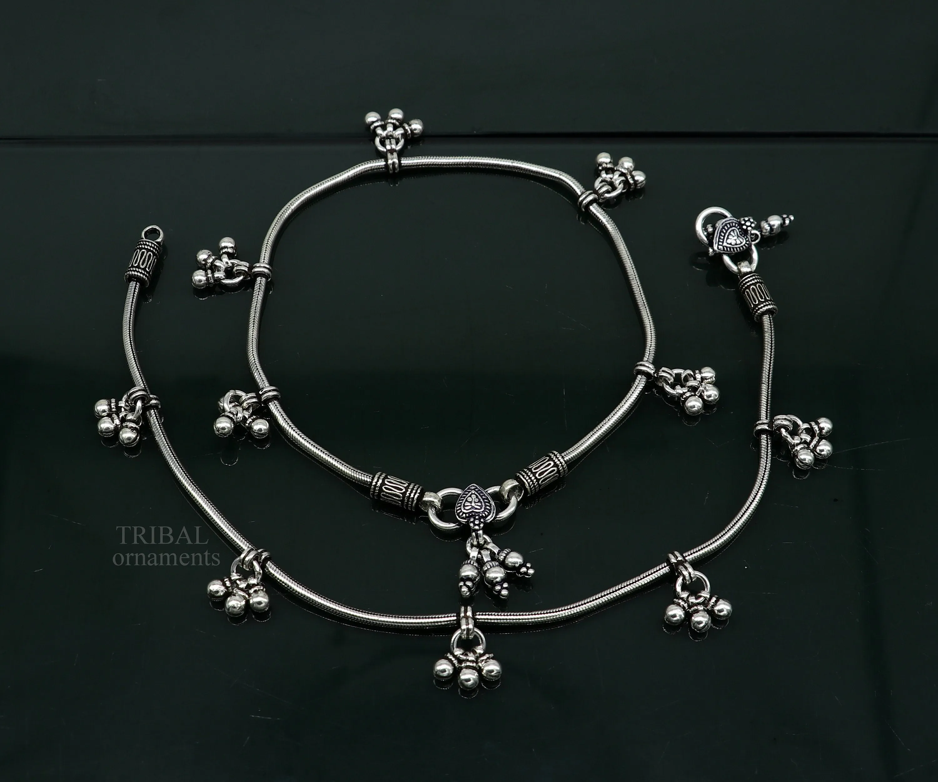 handmade 925 Sterling silver handmade vintage antique design stylish anklet foot bracelet hanging bells tribal belly dance jewelry ank455
