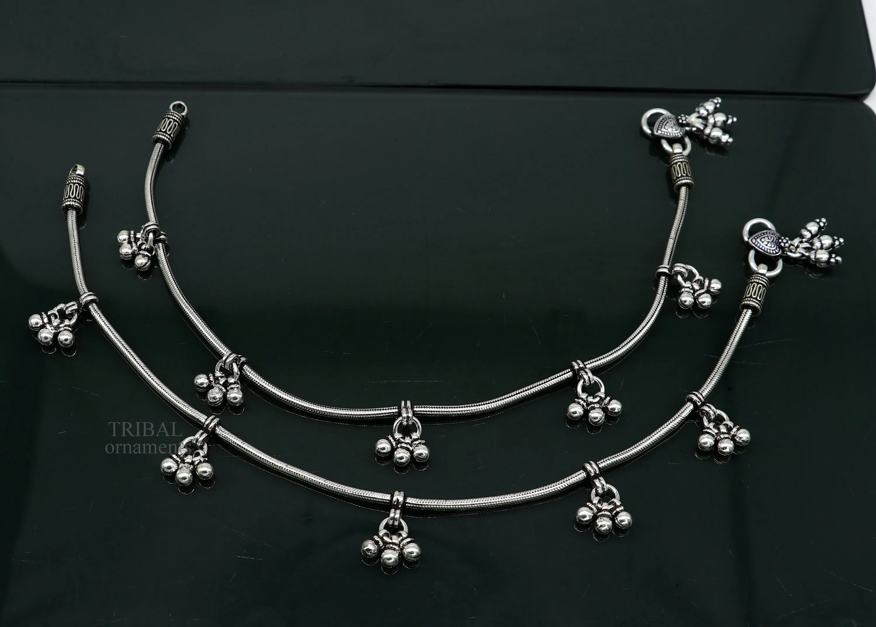 handmade 925 Sterling silver handmade vintage antique design stylish anklet foot bracelet hanging bells tribal belly dance jewelry ank455