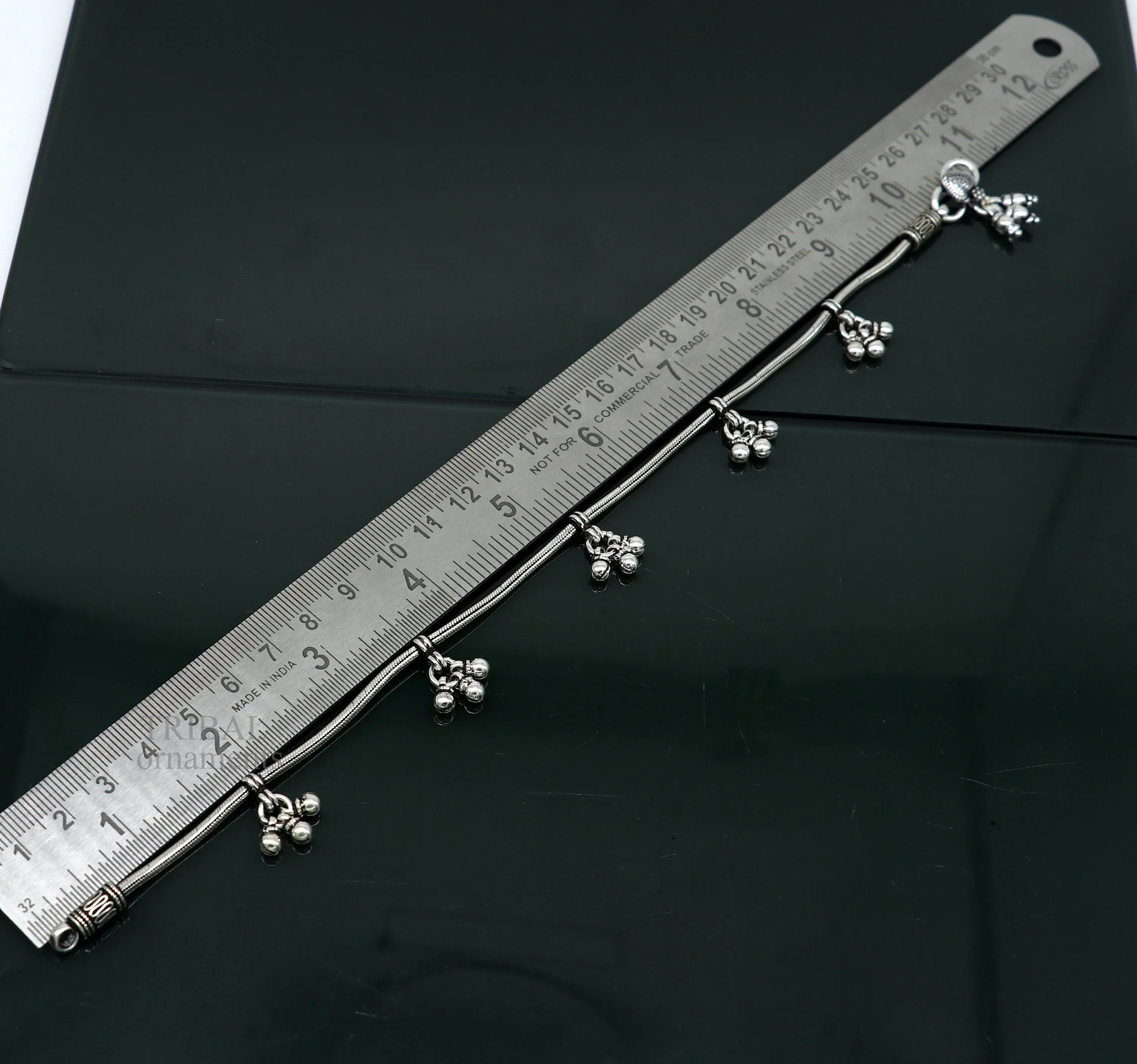 handmade 925 Sterling silver handmade vintage antique design stylish anklet foot bracelet hanging bells tribal belly dance jewelry ank455