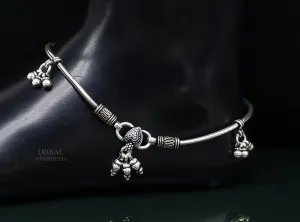 handmade 925 Sterling silver handmade vintage antique design stylish anklet foot bracelet hanging bells tribal belly dance jewelry ank455