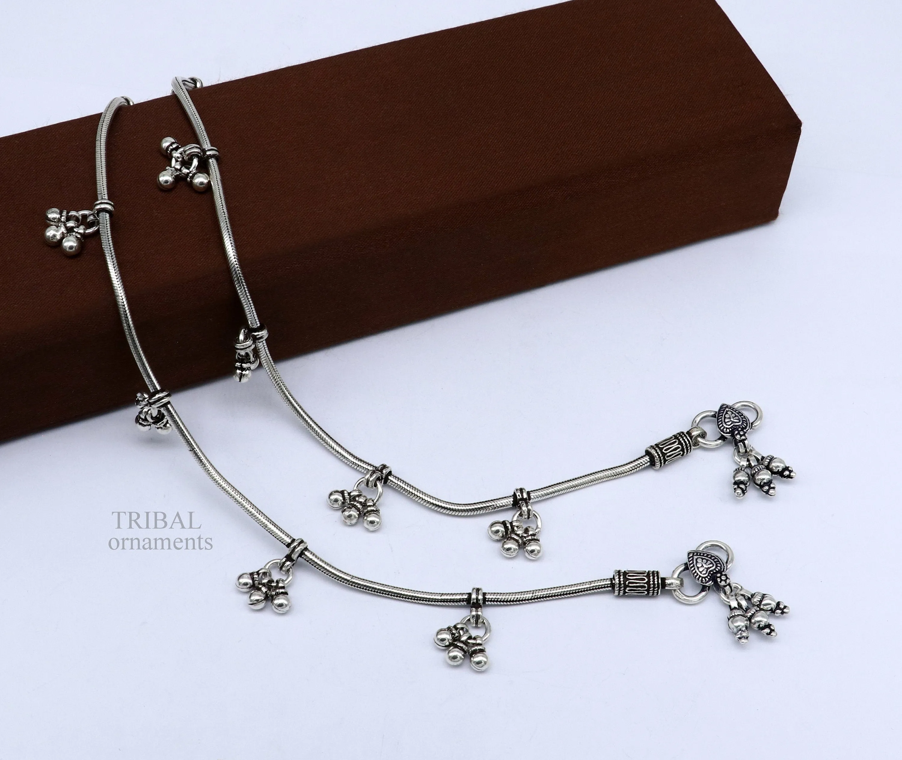 handmade 925 Sterling silver handmade vintage antique design stylish anklet foot bracelet hanging bells tribal belly dance jewelry ank455