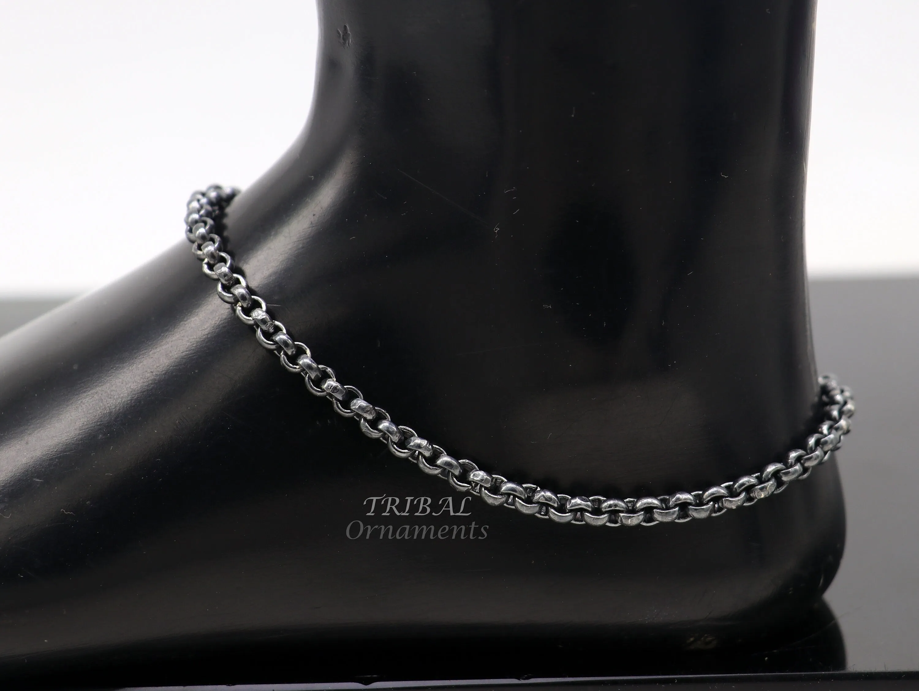 Handmade 925 sterling silver rolo chain oxidized single anklet bracelet, silver anklets, foot bracelet amazing belly dance jewelry ank512