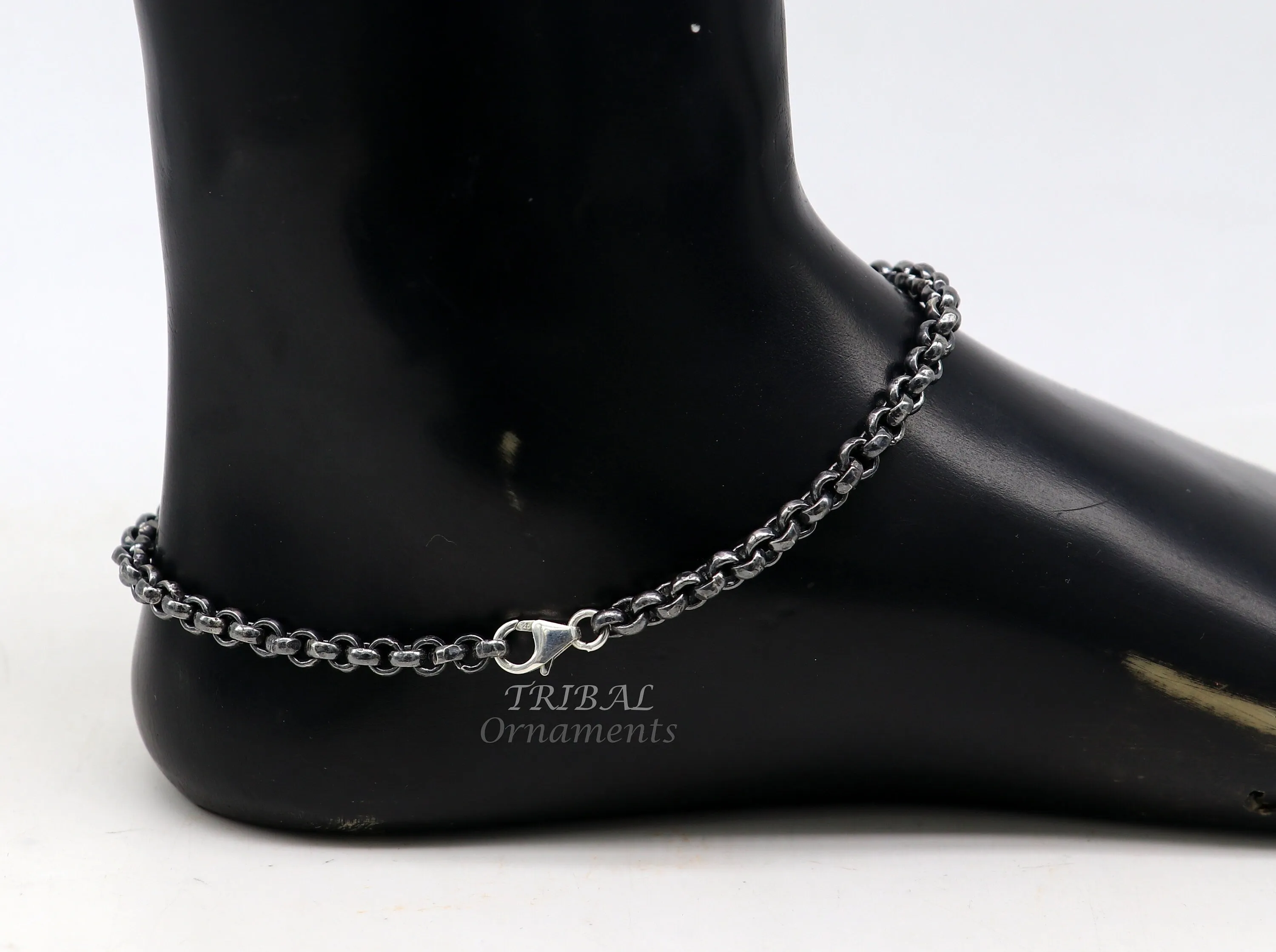 Handmade 925 sterling silver rolo chain oxidized single anklet bracelet, silver anklets, foot bracelet amazing belly dance jewelry ank512