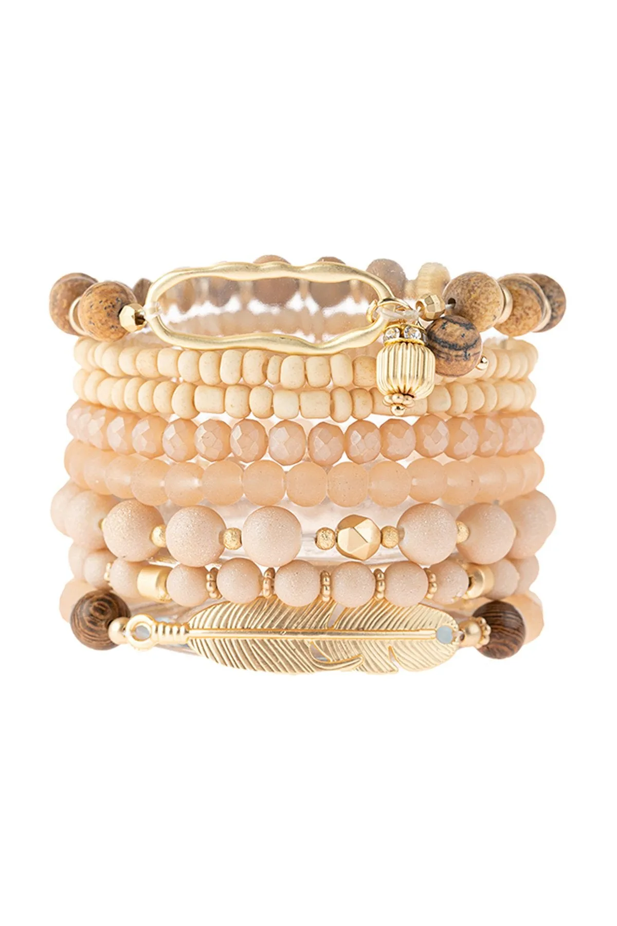 Hdb3104 - Feather Charm Beaded Stretch Bracelet