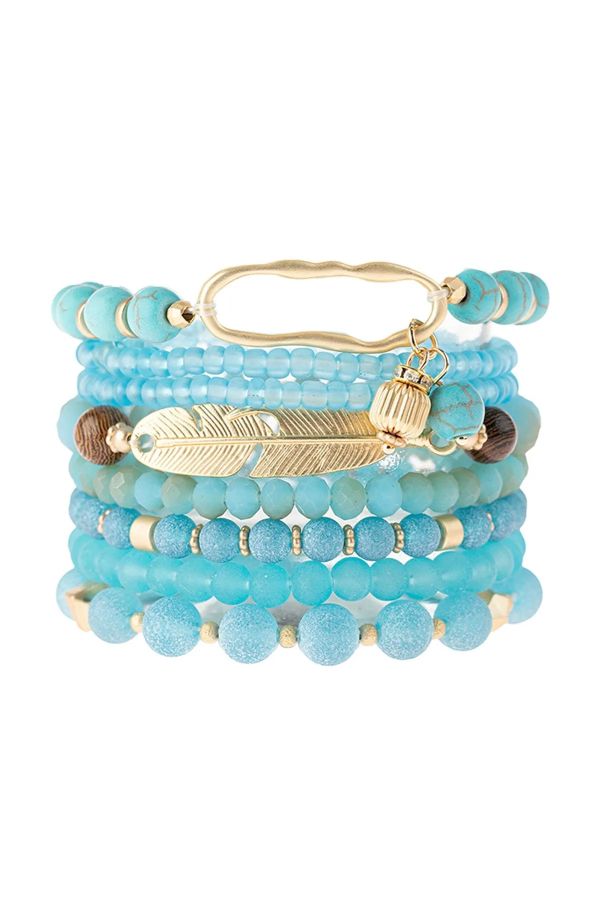 Hdb3104 - Feather Charm Beaded Stretch Bracelet