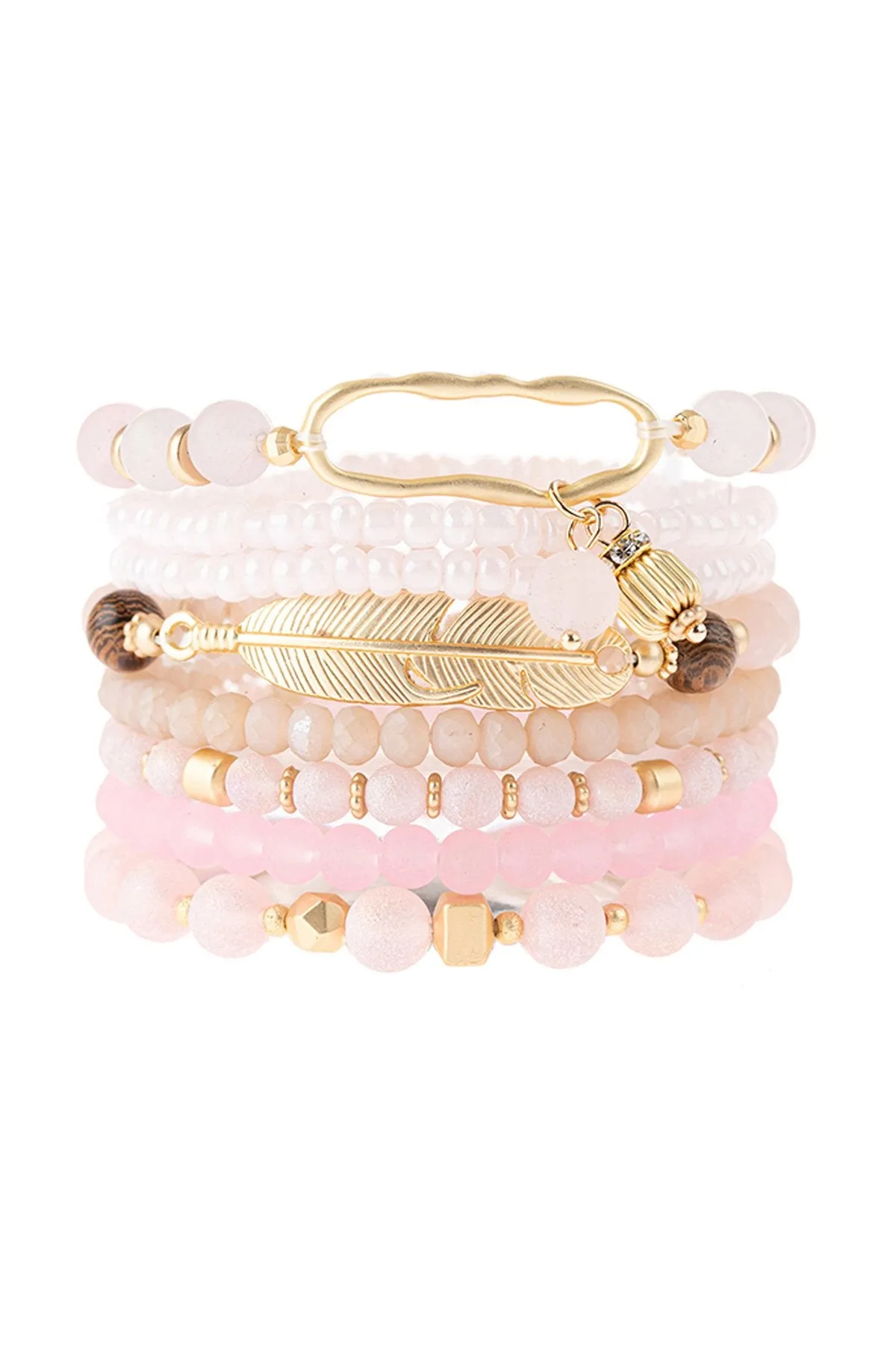 Hdb3104 - Feather Charm Beaded Stretch Bracelet