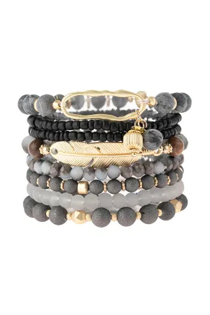 Hdb3104 - Feather Charm Beaded Stretch Bracelet