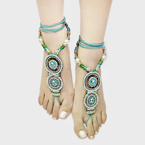 iLLASPARKZ 1-Pair Bold T-Strap Boho Bead Accented Anklet