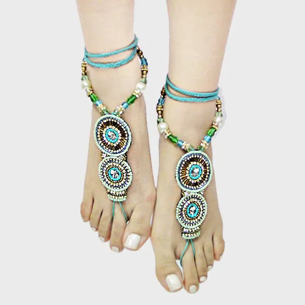 iLLASPARKZ 1-Pair Bold T-Strap Boho Bead Accented Anklet