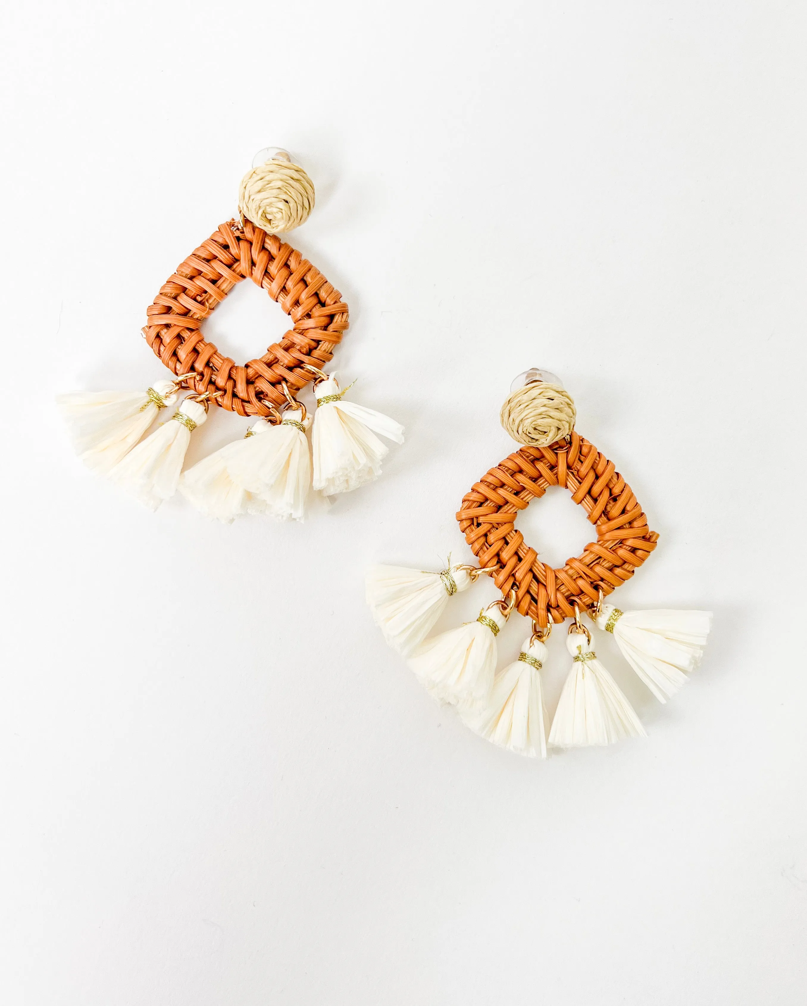 IVORY RATTAN STATEMENT TASSEL EARRINGS
