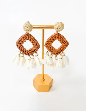 IVORY RATTAN STATEMENT TASSEL EARRINGS