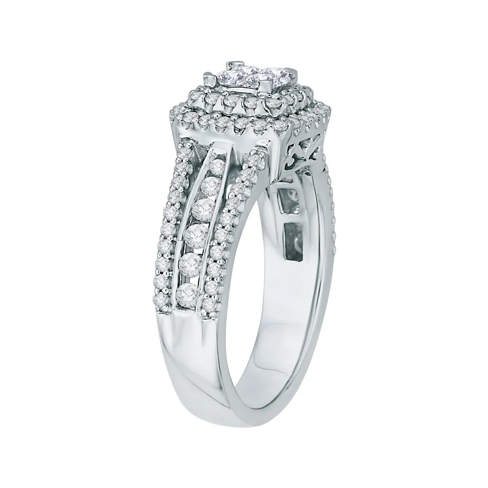 KATARINA Round and Princess Cut Diamond Engagement Ring (7/8 cttw)