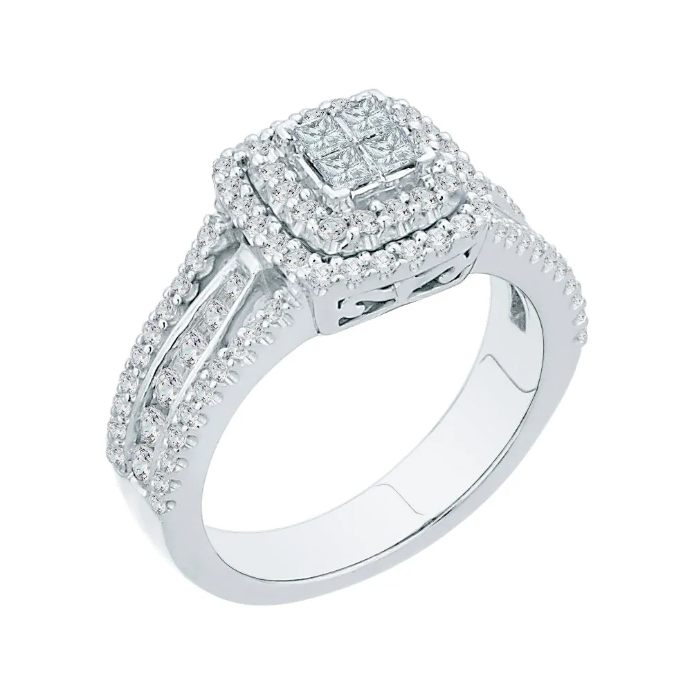 KATARINA Round and Princess Cut Diamond Engagement Ring (7/8 cttw)