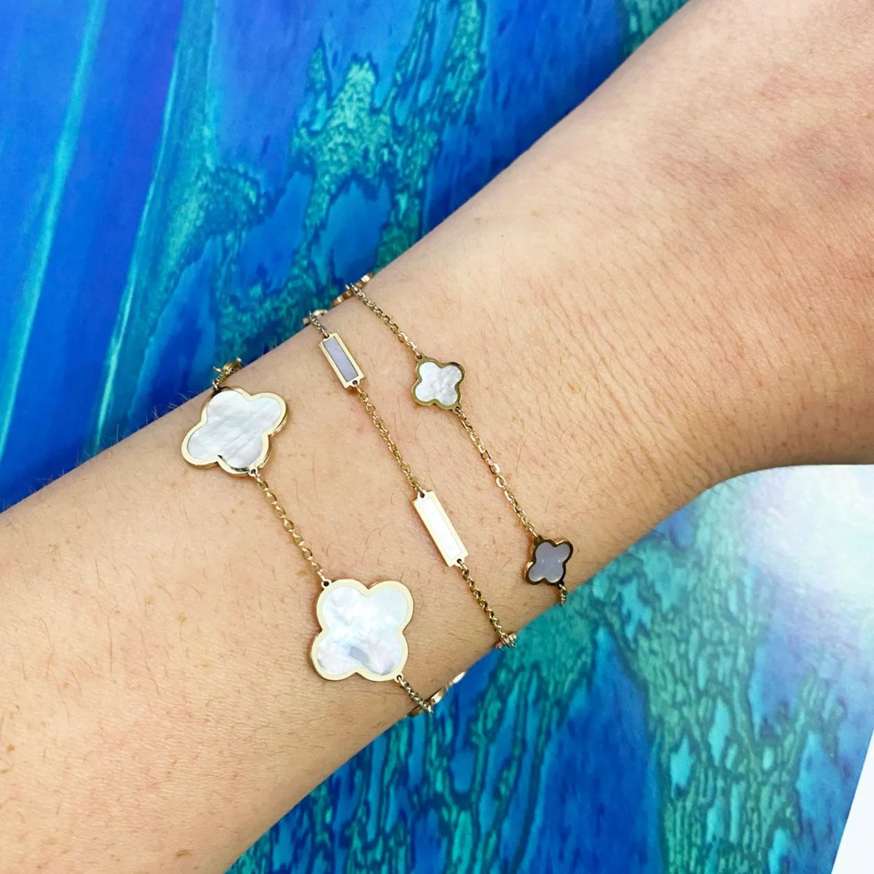 Large Mother of Pearl Clover Bracelet