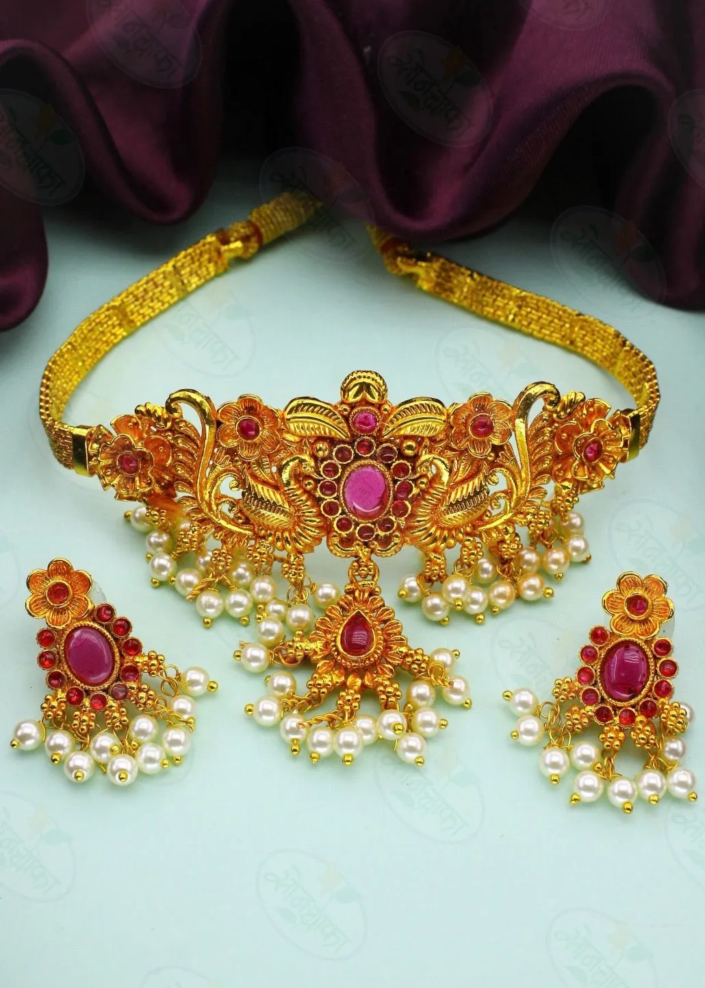 LEAF WITH PEACOCK DESIGNER CHOKER