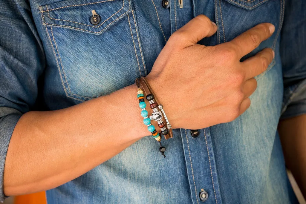 leather bracelet - Ibiza Boho buddha charm
