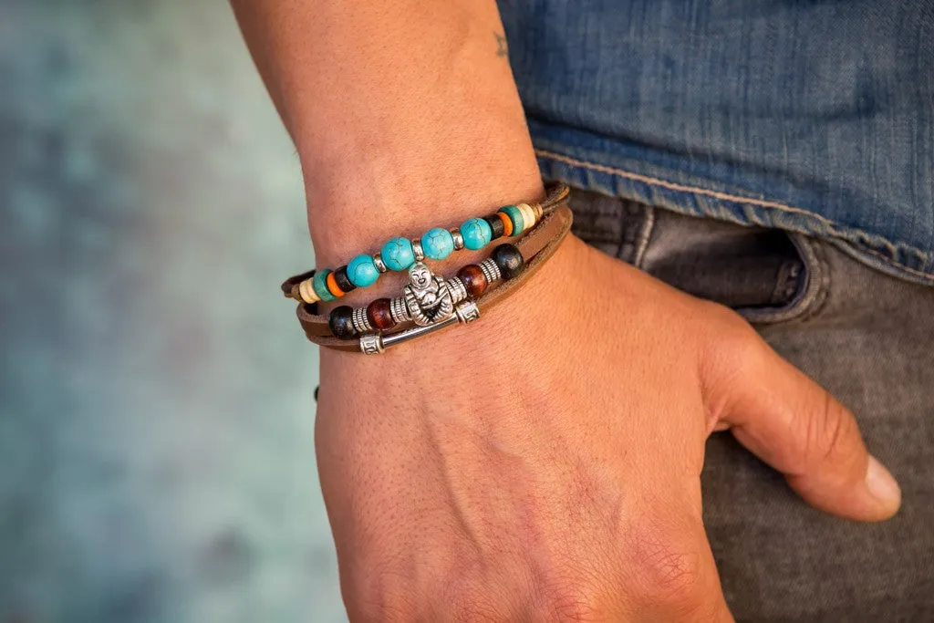 leather bracelet - Ibiza Boho buddha charm