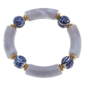 Lelani Chinoiserie Resin Stretch Bracelet in Grey
