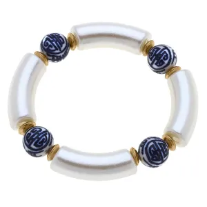 Lelani Chinoiserie Resin Stretch Bracelet in Ivory Pearl