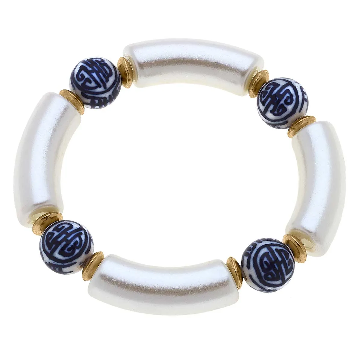 Lelani Chinoiserie Resin Stretch Bracelet in Ivory Pearl