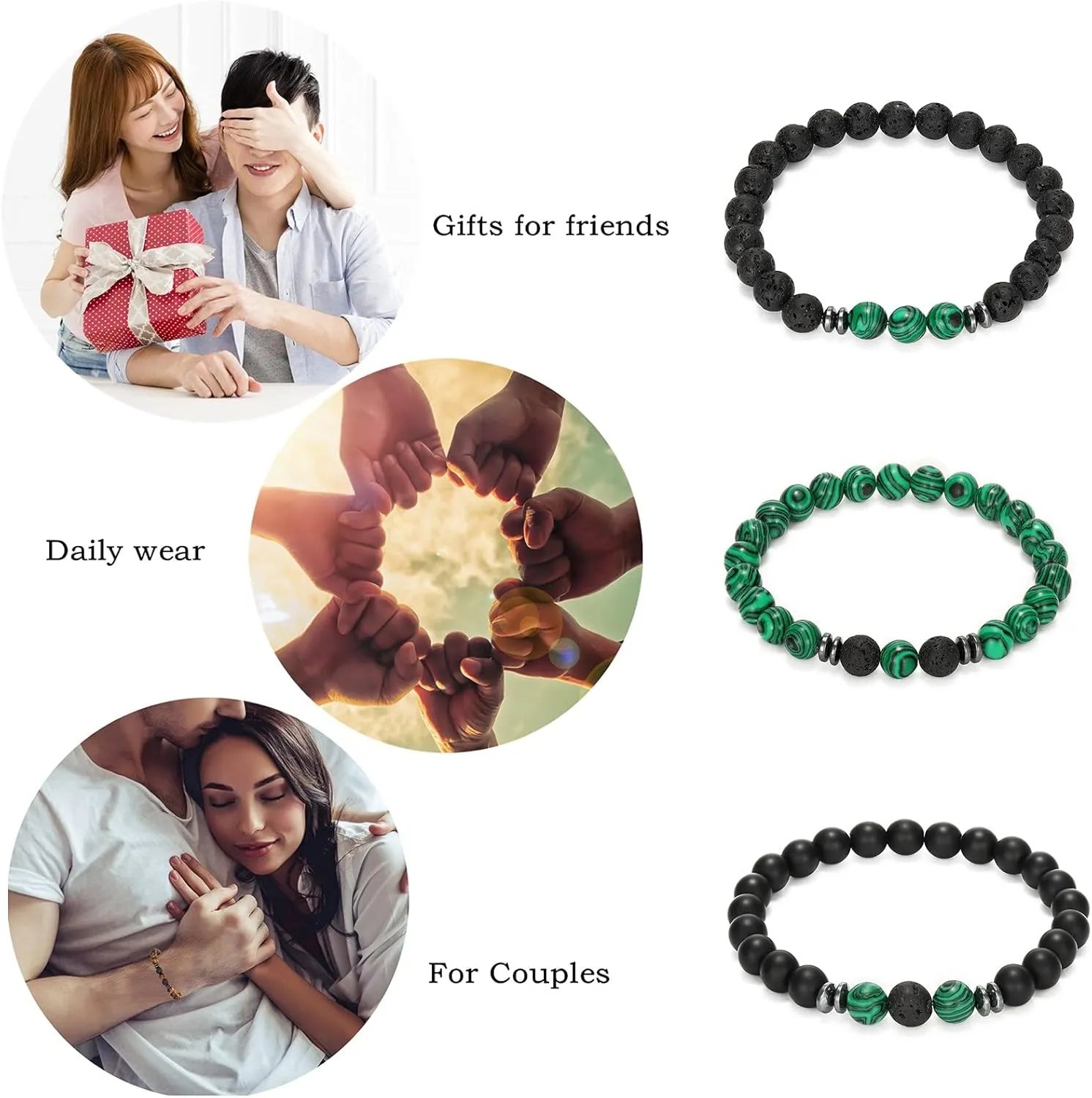MengPa Mens Beaded Bracelets Couples Matching Bracelet Set Lava Rock Beads for Women Stone Jewelry