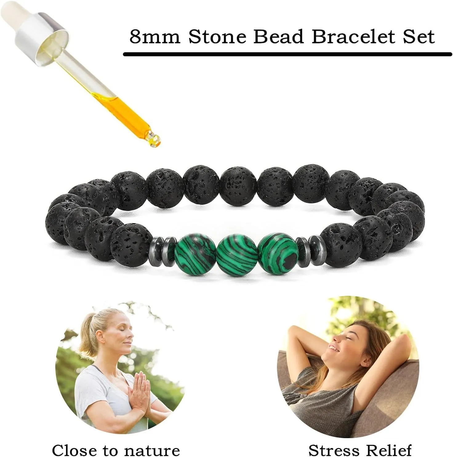 MengPa Mens Beaded Bracelets Couples Matching Bracelet Set Lava Rock Beads for Women Stone Jewelry