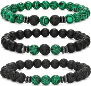 MengPa Mens Beaded Bracelets Couples Matching Bracelet Set Lava Rock Beads for Women Stone Jewelry