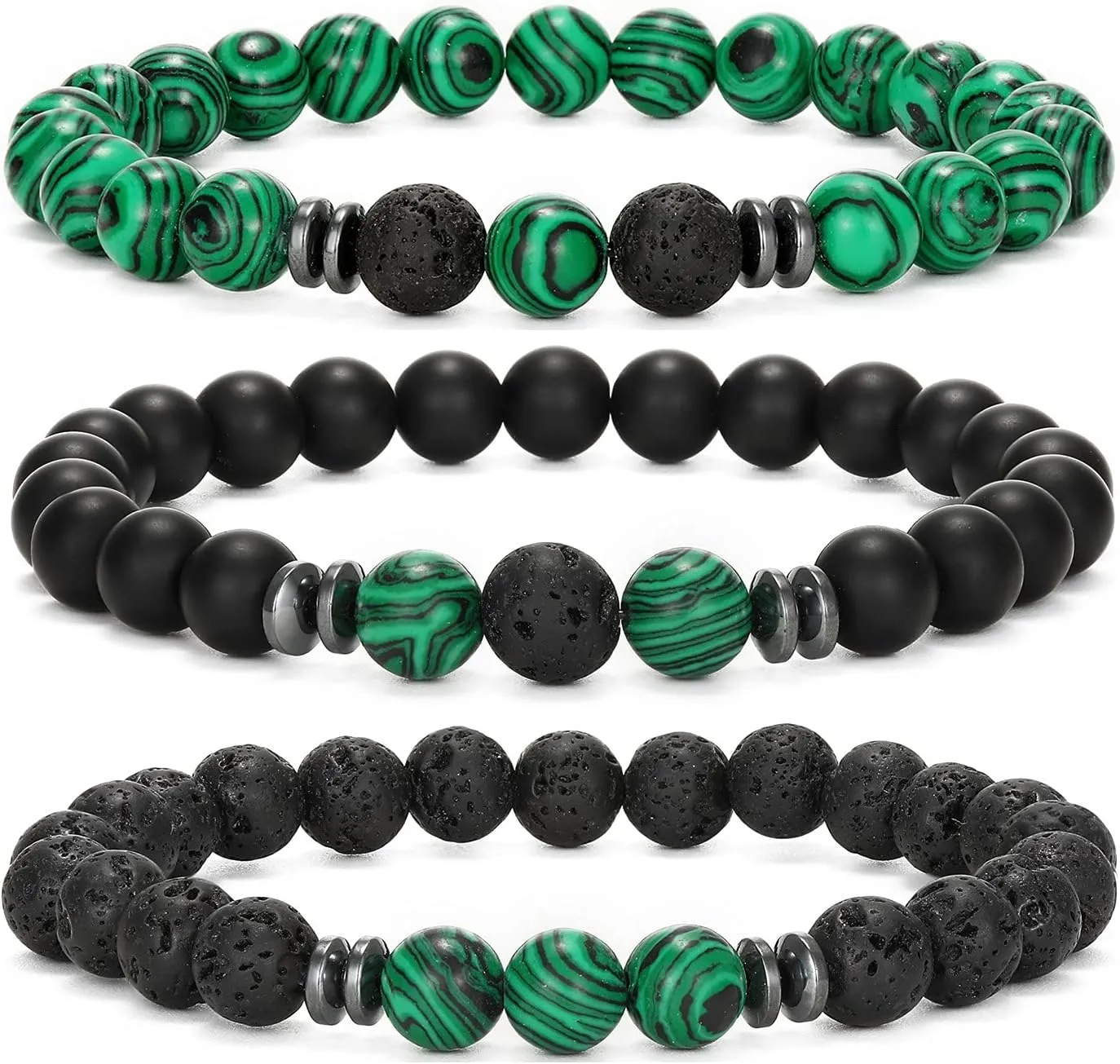 MengPa Mens Beaded Bracelets Couples Matching Bracelet Set Lava Rock Beads for Women Stone Jewelry