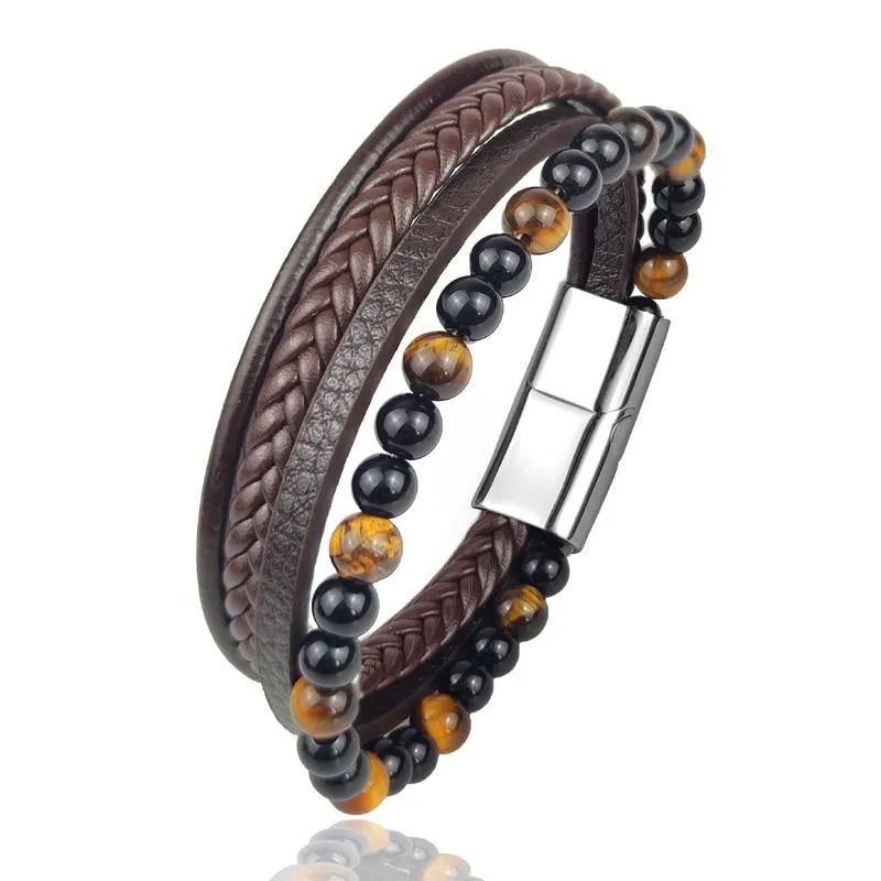 Men's Boho Beaded Leather Bracelet