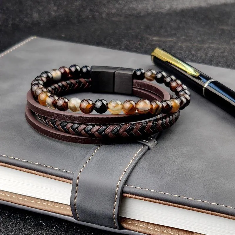 Men's Boho Beaded Leather Bracelet