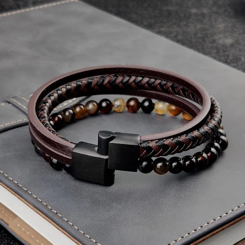 Men's Boho Beaded Leather Bracelet