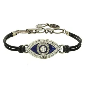 Michal Golan Navy Evil Eye Bracelet on Leather