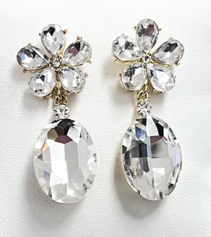 Miranda - Flower Rhinestone Statement Earrings (Clear)