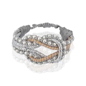 Open Knot Beaded Bracelet- Stripe Silver