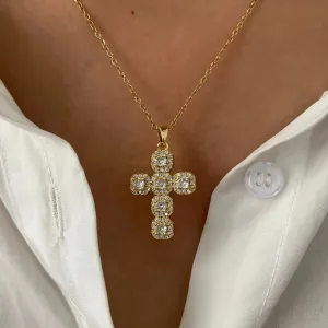 Peri'sbox Fashion Shiny Cross Pendant Necklace with Zirconia