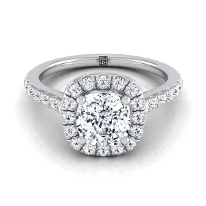 Platinum Cushion Diamond Classic Pave Halo Cathedral Style Engagement Ring -1/2ctw