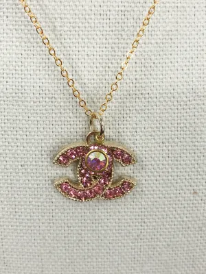 Prudence Pink and Gold Vintage Coco Chanel Zipper Pull Necklace- Modern Vintage Creations