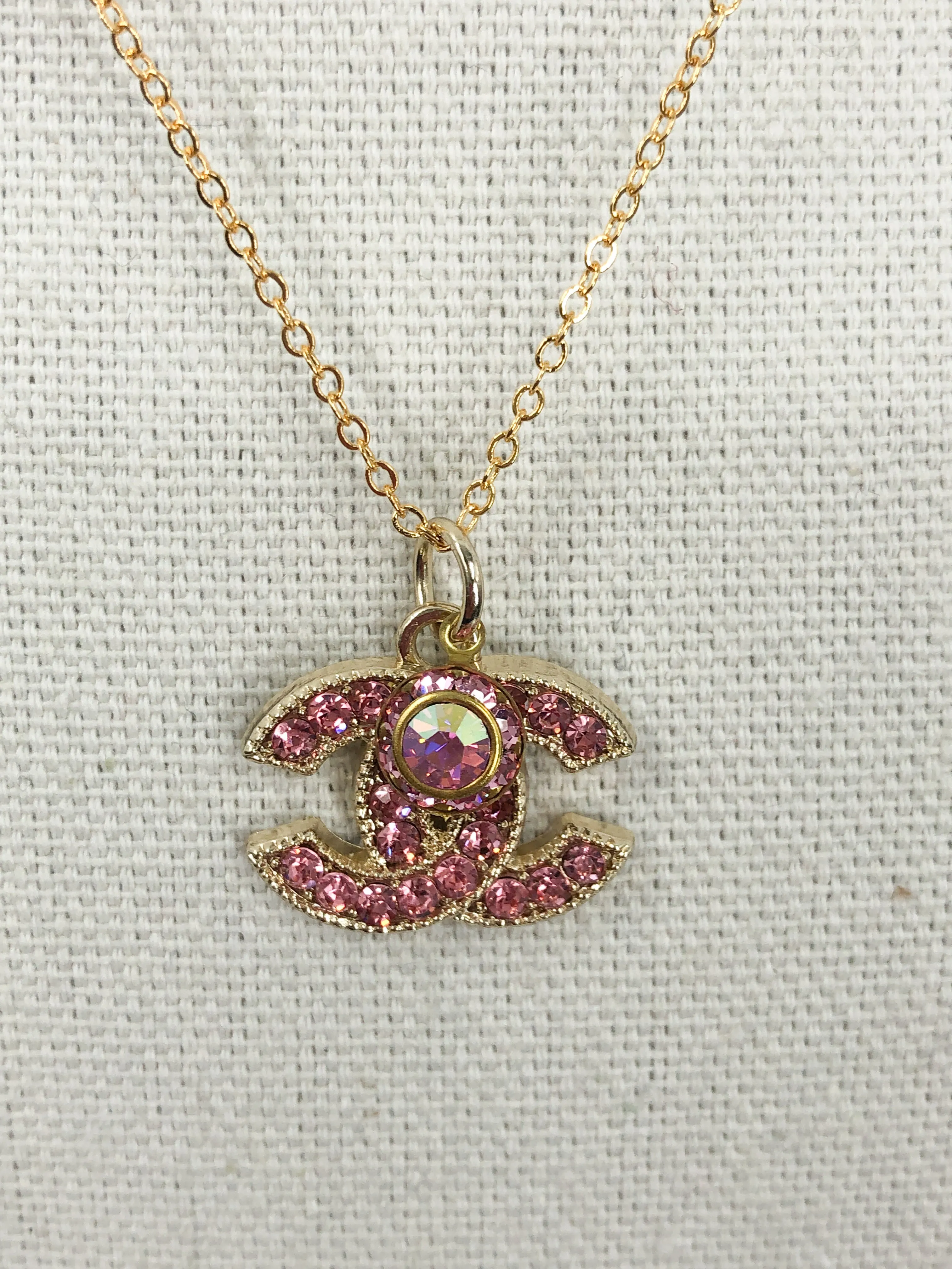 Prudence Pink and Gold Vintage Coco Chanel Zipper Pull Necklace- Modern Vintage Creations