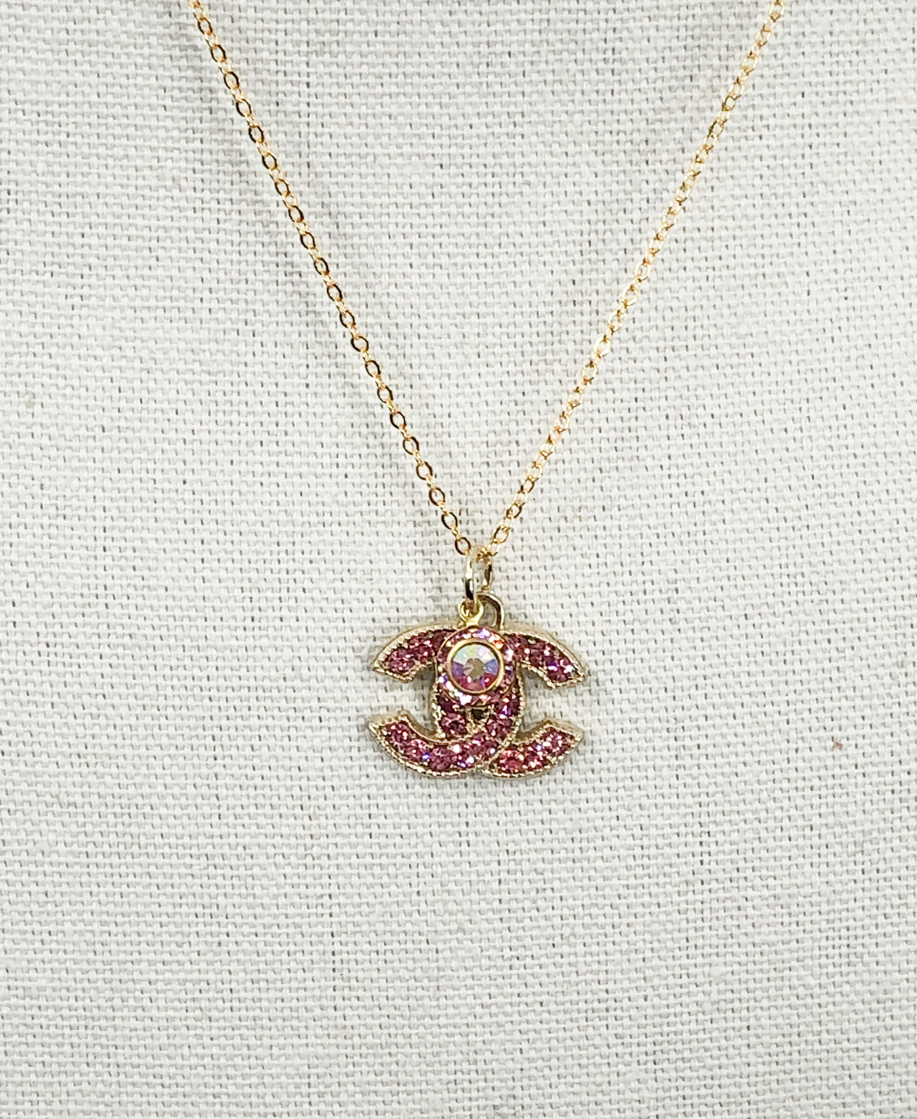 Prudence Pink and Gold Vintage Coco Chanel Zipper Pull Necklace- Modern Vintage Creations
