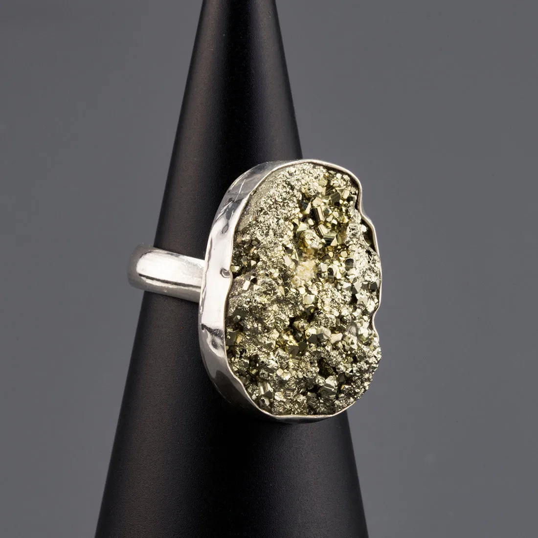 Raw Pyrite Druzy Ring